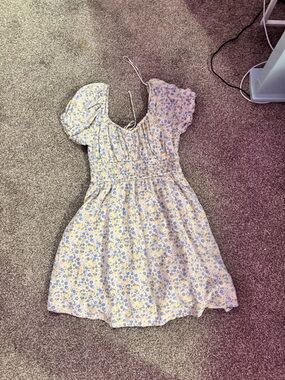 Hollister Yellow and Blue Floral Puff-Sleeve Dress